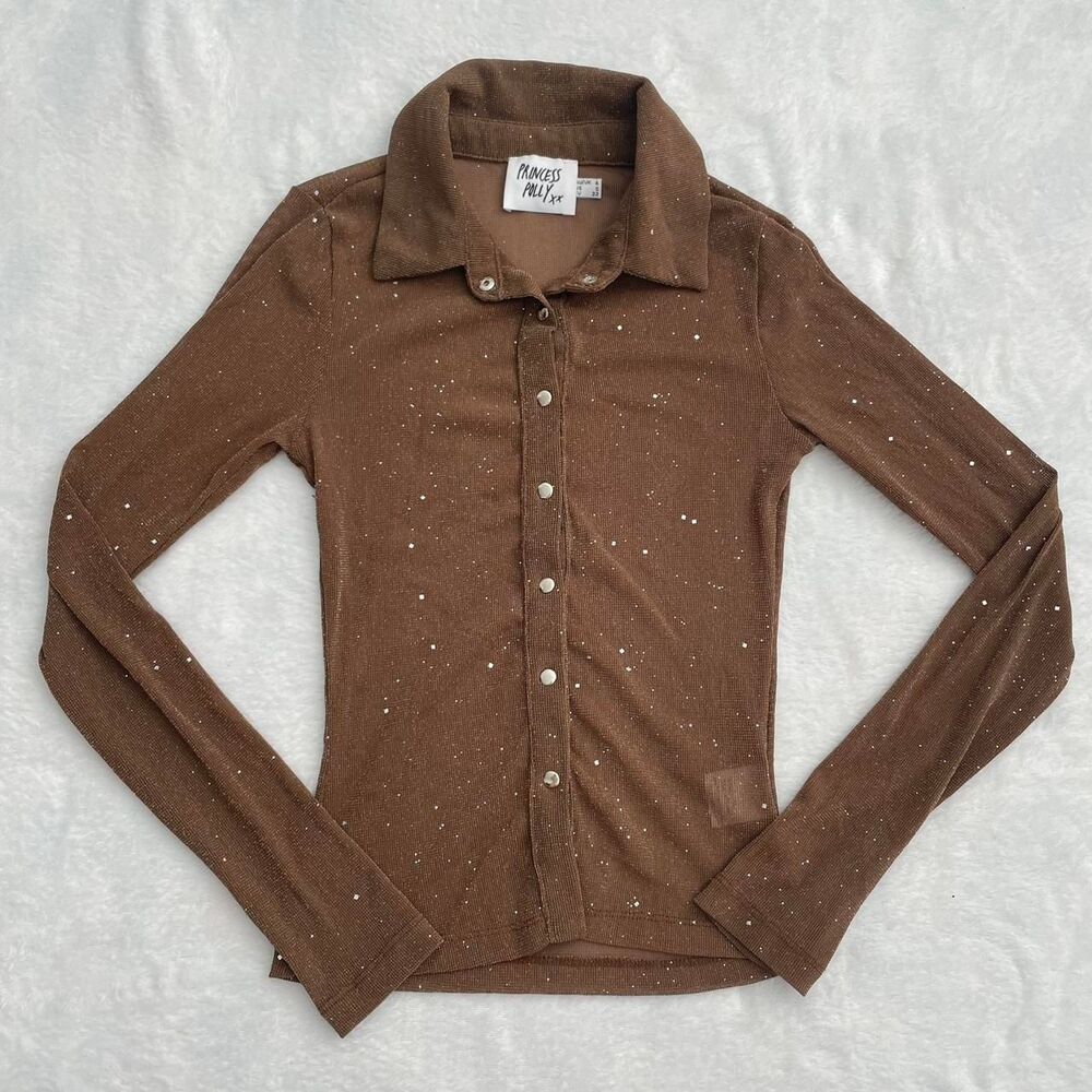 princess polly sheer long sleeve button down size 0